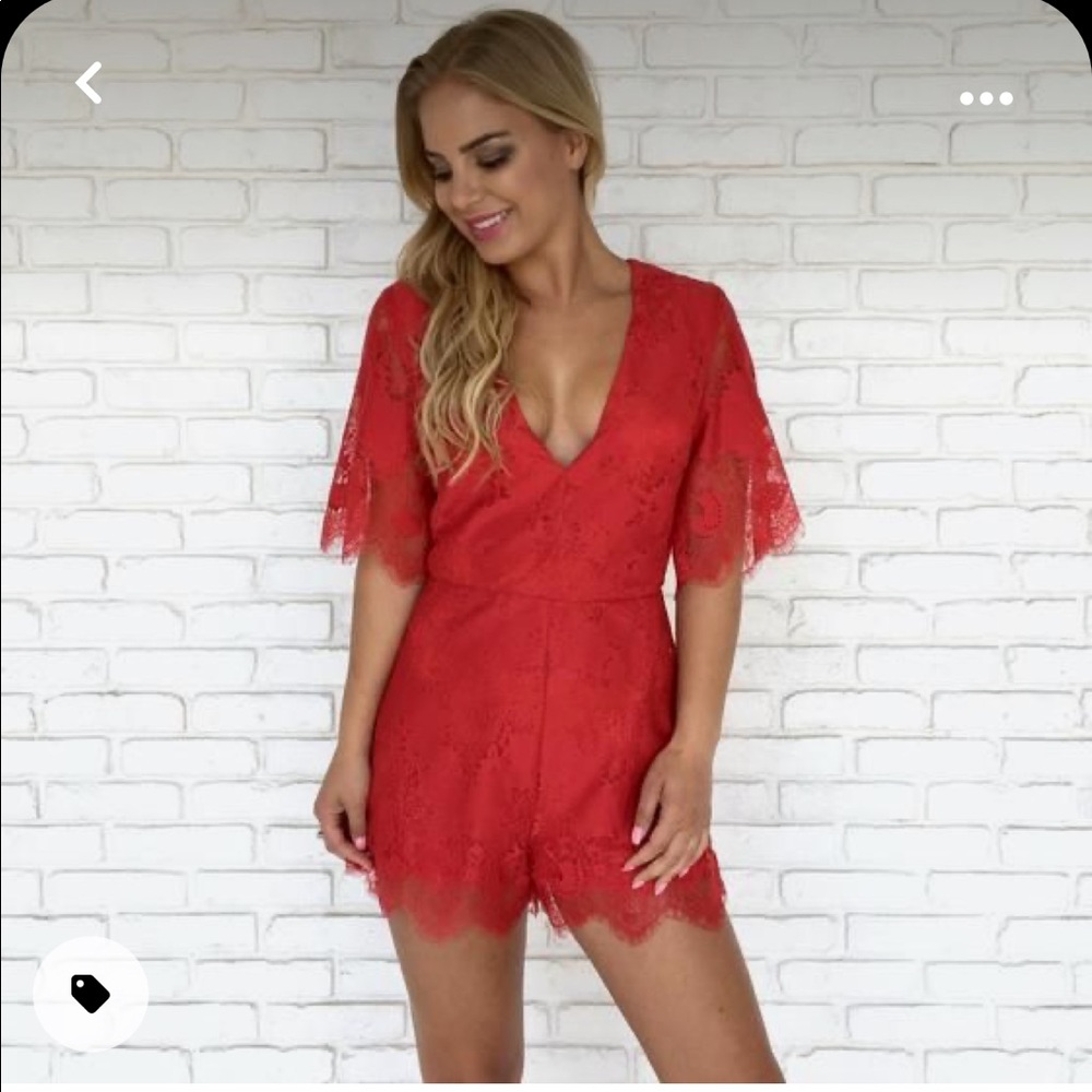 Dainty Hooligan NWT red lace open back romper